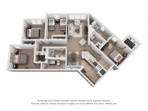 Floor plan for 4 beds, 3 baths, 1665 sqft